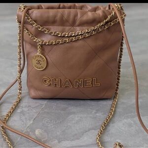 CHANEL Tan Quilted Leather Chain Crossbody Bag